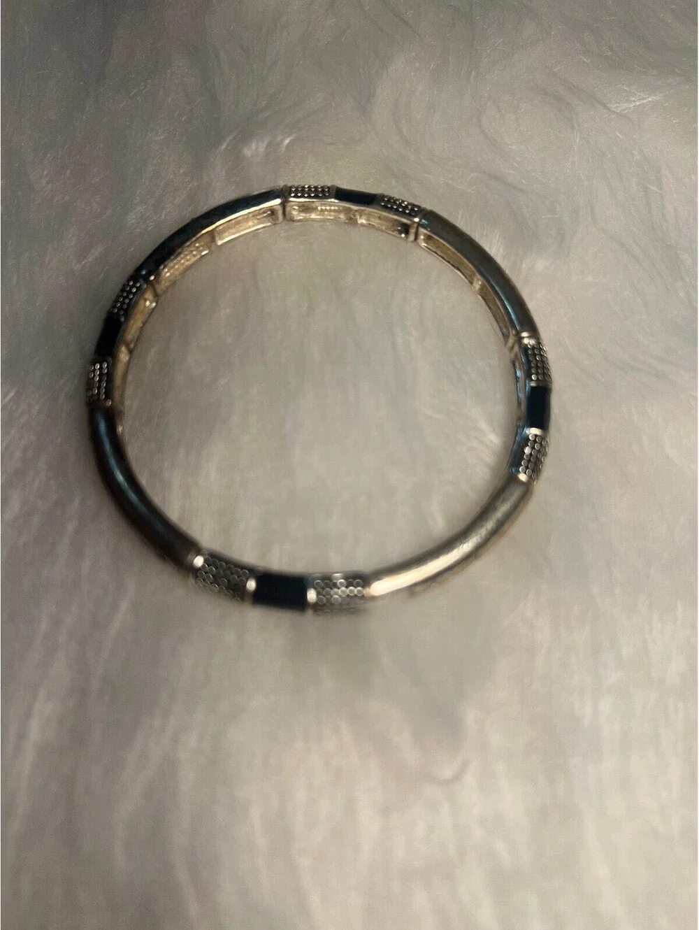 BRACELET brass and Silver Tone with Black Accent and inspirational words 8.5 in
